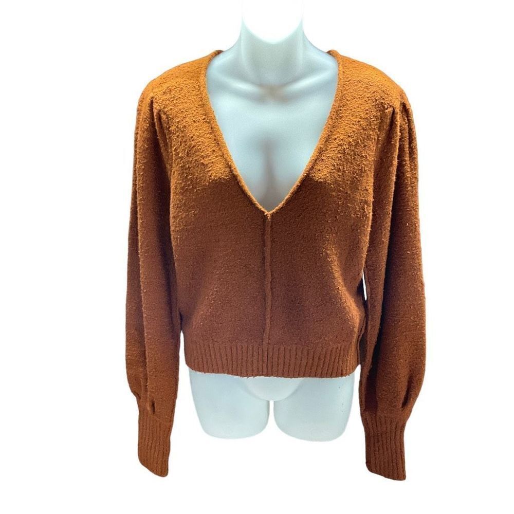 Free People Sweater Reverie Cropped V-Neck Burnt Butter Rust Brown Women XS